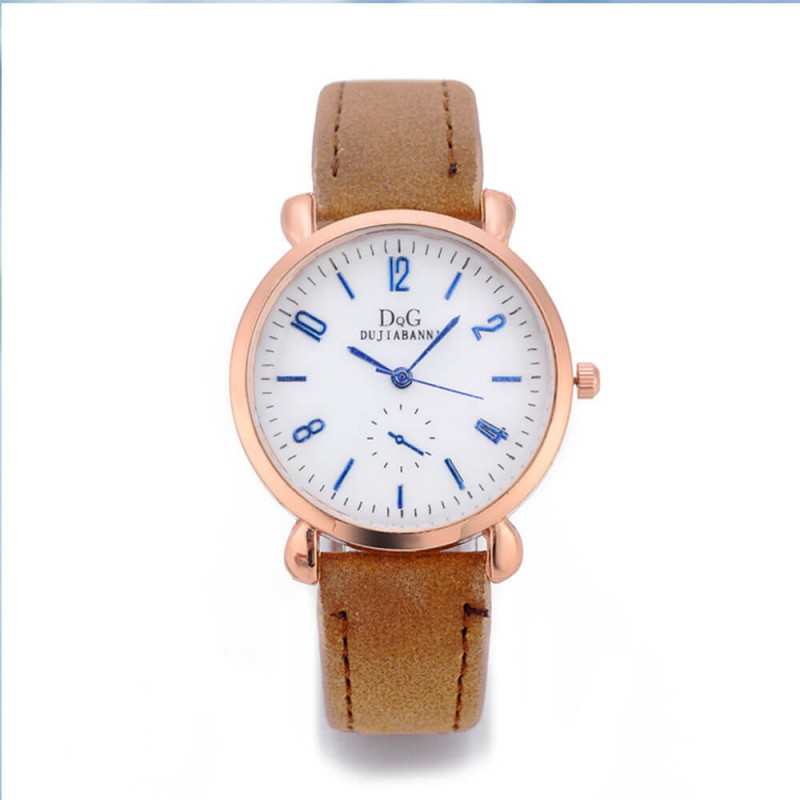 Classic Round Dial Leather Strap Ladies Wrist Watch - Brown image