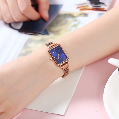  Rectangular Case Celestial Design Women's Wrist Watch - Blue image