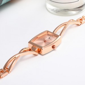  Square Disc Gold Strap Wrist Watch For Women - Rose Gold