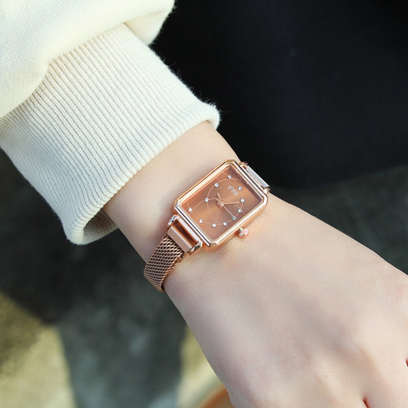  Rectangular Case Celestial Design Women's Wrist Watch - Brown image