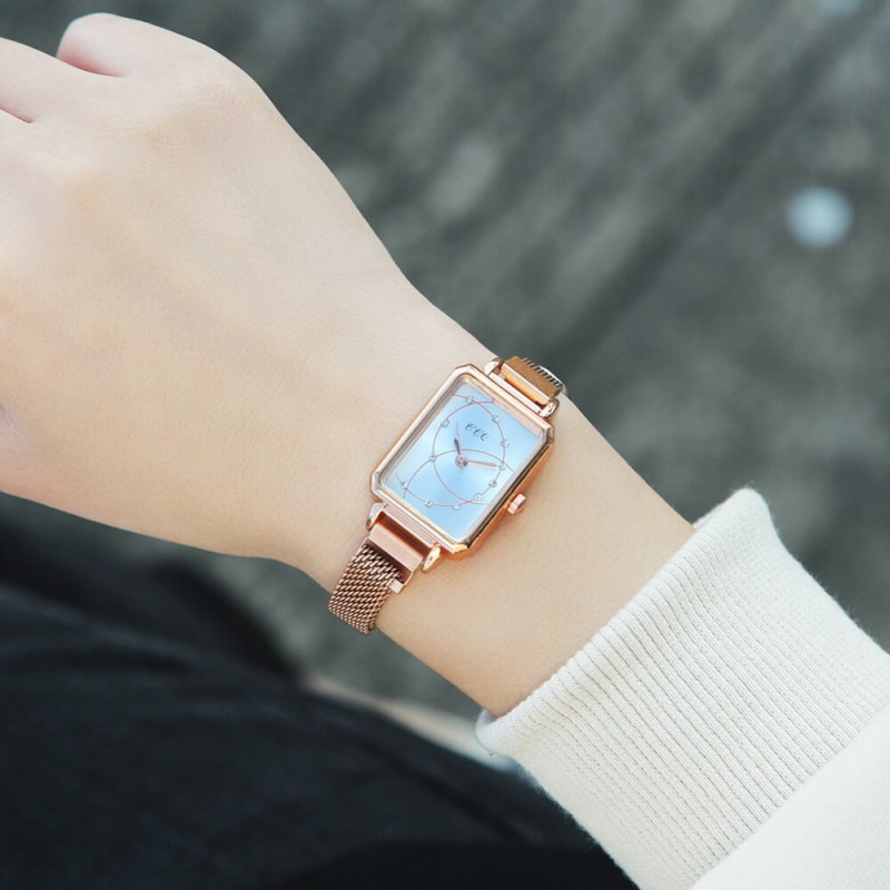  Rectangular Case Celestial Design Women's Wrist Watch - Silver image