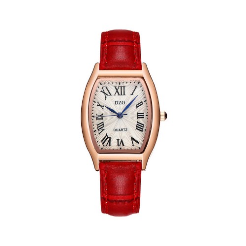 Roman Style Dial Leather Wrist Watch For Women - Red image