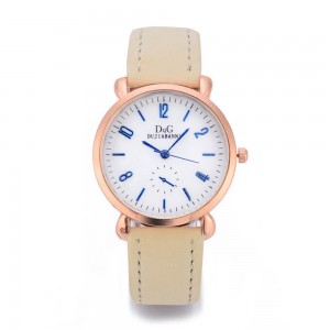 Classic Round Dial Leather Strap Ladies Wrist Watch - Cream