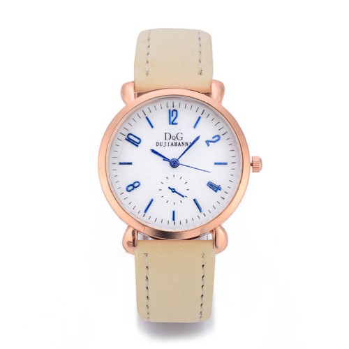 Classic Round Dial Leather Strap Ladies Wrist Watch - Cream image