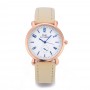 Classic Round Dial Leather Strap Ladies Wrist Watch - Cream