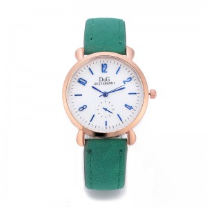 Classic Round Dial Leather Strap Ladies Wrist Watch - Green