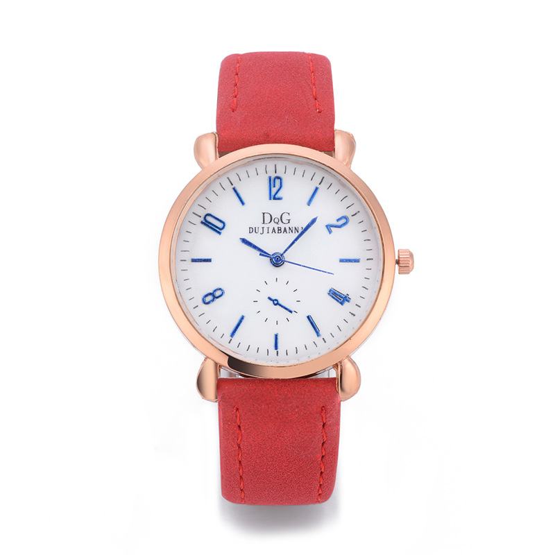 Classic Round Dial Leather Strap Ladies Wrist Watch - Red image