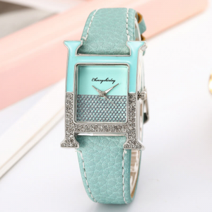 Casual Leather Strap Quartz Fashion Ladies Wrist Watch - Light Blue