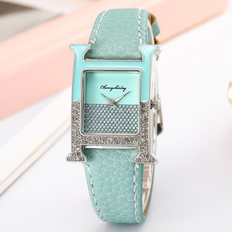 Casual Leather Strap Quartz Fashion Ladies Wrist Watch - Light Blue image