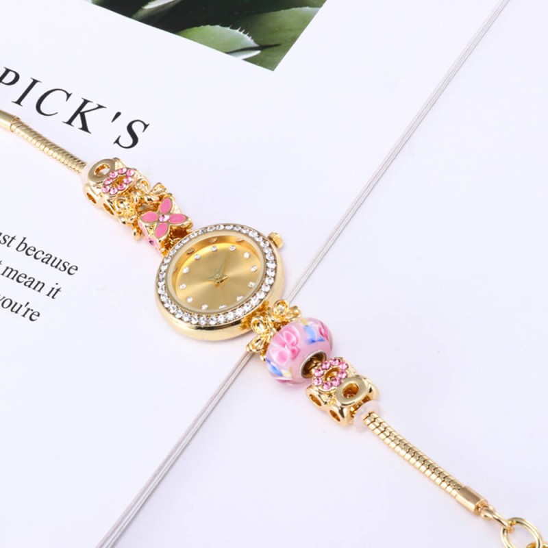 Charm Bracelet Style Hook Closure Women's Wrist Watch - Gold image