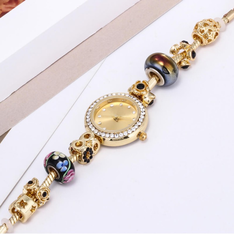 Charm Bracelet Style Ladies Wrist Watch - Gold image
