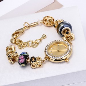 Charm Bracelet Style Ladies Wrist Watch - Gold