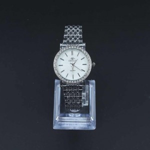 Crystal Rim Steel Strap Wrist Watch For Women's - Silver