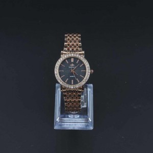 Crystal Rim Steel Strap Wrist Watch For Women's - Rose Gold