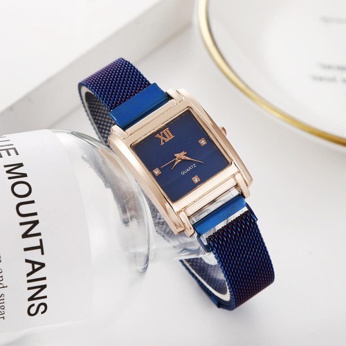 Rectangular Face Magnetic Wrist Watches For Women - Blue image