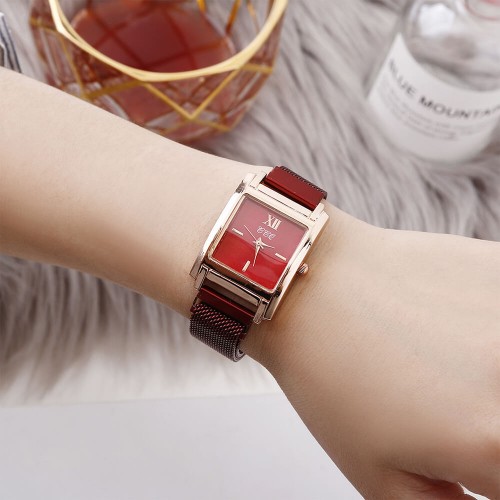 Rectangular Face Magnetic Wrist Watches For Women - Red image