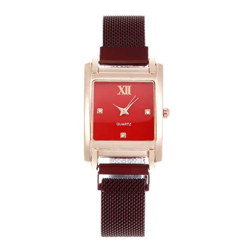 Rectangular Face Magnetic Wrist Watches For Women - Red image