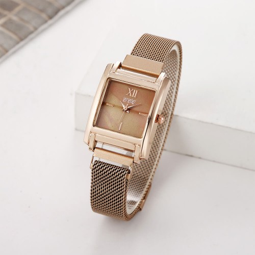 Rectangular Face Magnetic Wrist Watches For Women - Gold image