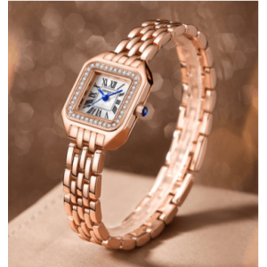 Rhinestone Decor Women's Square Quartz Watch - Rose Gold