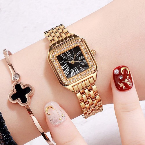 Diamond Studded Women's Quartz Bracelet Watch - Gold image