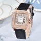 Diamonds Encrusted Square Face Women's Wrist Watch - Black image