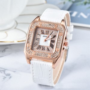 Diamonds Encrusted Square Face Women's Wrist Watch - White
