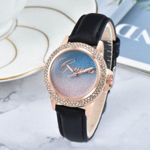 Rhinestone Decorated Starry Sky Women's Wrist Watch - Black