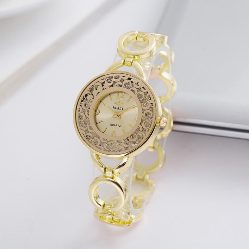 Diamonds Encrusted Women's Bracelet Watch - Gold image