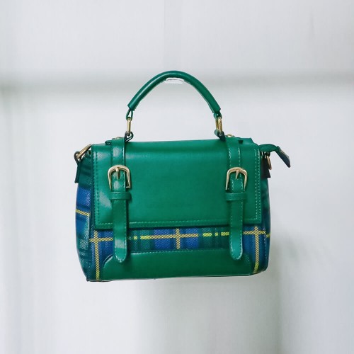 Zipper Closure Leather Messenger Bag For Women - Green image