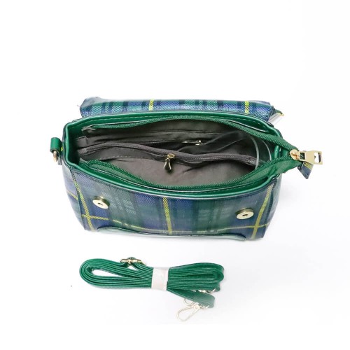 Zipper Closure Leather Messenger Bag For Women - Green image