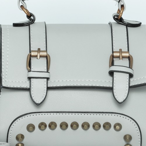 Rivets Fashion Magnetic Closure Women's Leather Shoulder Bag - Grey image