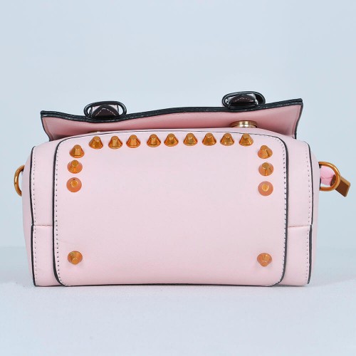 Rivets Fashion Magnetic Closure Women's Leather Shoulder Bag - Pink image