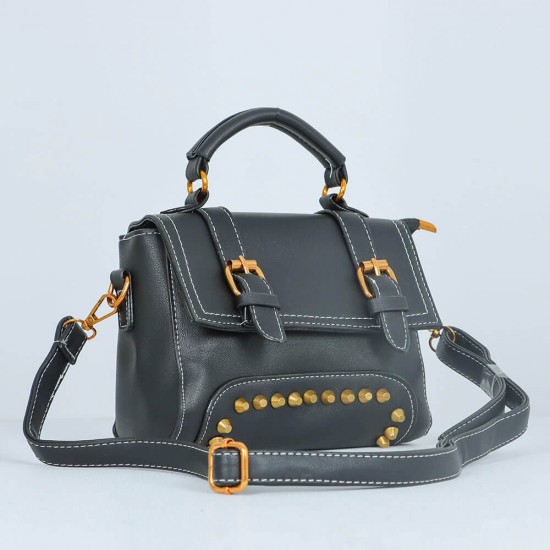 Rivets Fashion Magnetic Closure Women's Leather Shoulder Bag - Black image