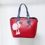 Women's Leather Hand Bag With  Furry Cartoon Ball - Red