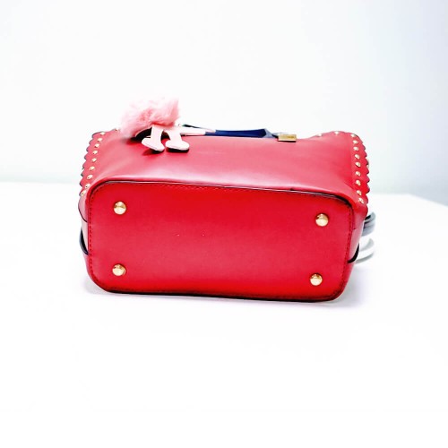 Women's Leather Hand Bag Furry Cartoon Ball - Red image