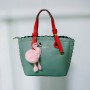 Women's Leather Hand Bag With Furry Cartoon Ball - Green