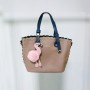 Women's Leather Hand Bag With Furry Cartoon Ball - Light Brown