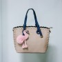 Women's Leather Hand Bag With Furry Cartoon Ball - Cream