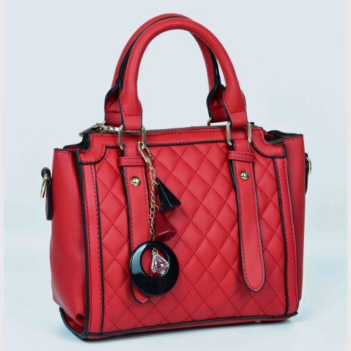 Zipper closure Leather Tote Bag For women - Red image