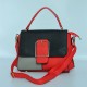 Buckle Closure Contrast Women Shoulder Handbag - Red image