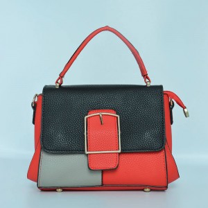 Buckle Closure Contrast Women Shoulder Handbag - Red