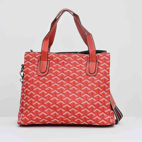 Rotating Closure Synthetic Leather Women's Hand Bag Set - Red image