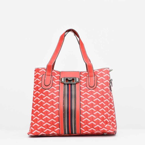 Rotating Closure Synthetic Leather Women's Hand Bag Set - Red image
