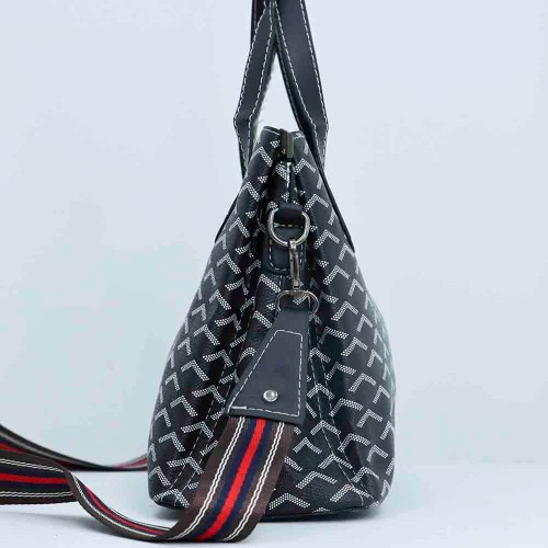  Rotating Closure Nylon Strap Women's Leather Hand Bag - Black image