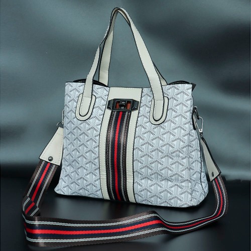 Rotating Closure Synthetic Leather Women's Hand Bag Set - White image