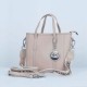 Zipper Closure Women's Plain Style Leather Handbag - Cream image