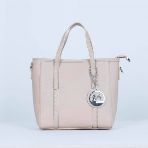 Zipper Closure Women's Plain Style Leather Handbag - Cream