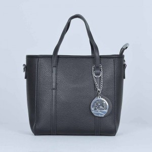 Zipper Closure Women's Plain Style Leather Handbag - Black