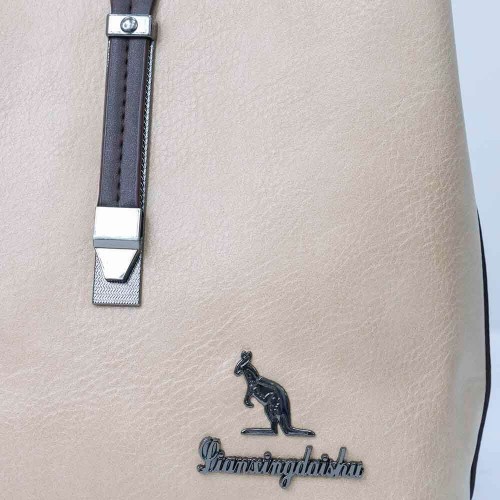 Zipper Closure Leather Shoulder Bag for Women's - Cream image