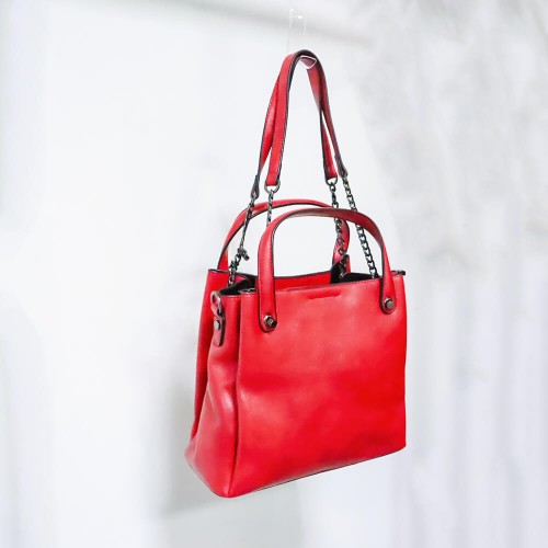 Pu Leather Large Space Chain Strap Women's Hand Bag - Red image